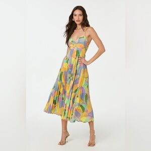 ASTR The Label Blythe Dress Pleated Midi Floral Plisse Party Cocktail